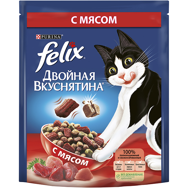 Felix®Двойная вкуснятина® сухой корм для кошек с мясом 